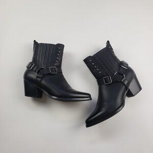 Black Motorcycle Ankle Studded Western Booties Size 38